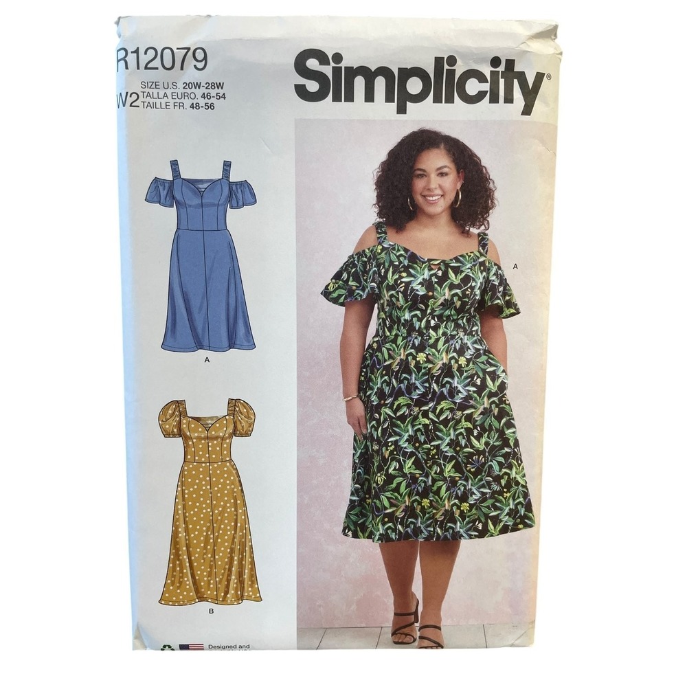 Simplicity R12079 Women's Dress 20W-28W Cold Shoulder Gathered Pockets
